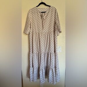 Tiered Midi Dress with Brown Floral Motif